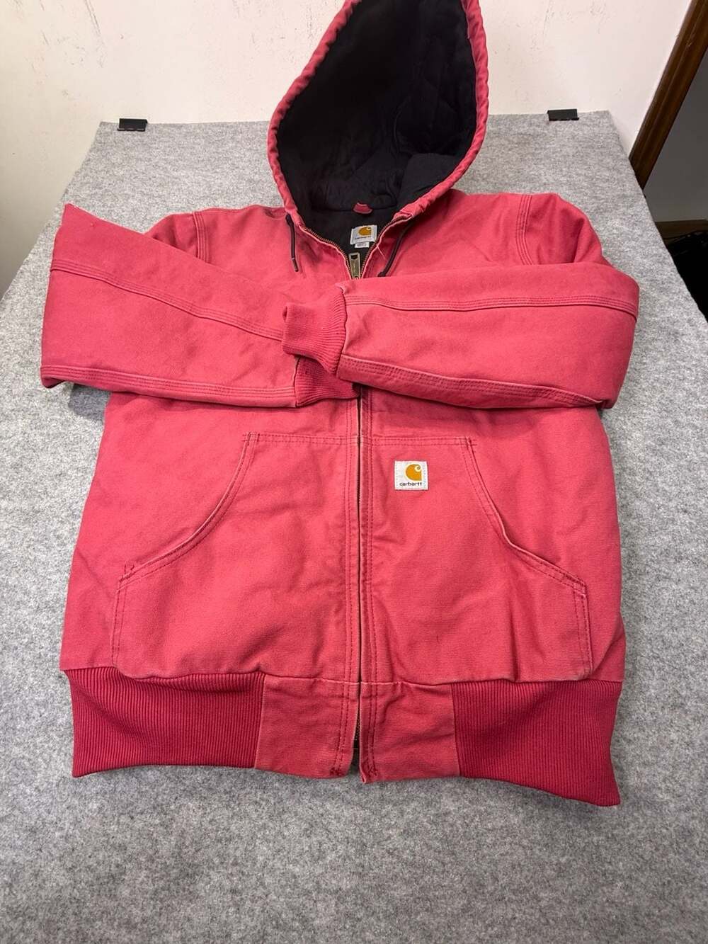 Carhartt Red Canvas Quilted Lined Hooded Active Jacket